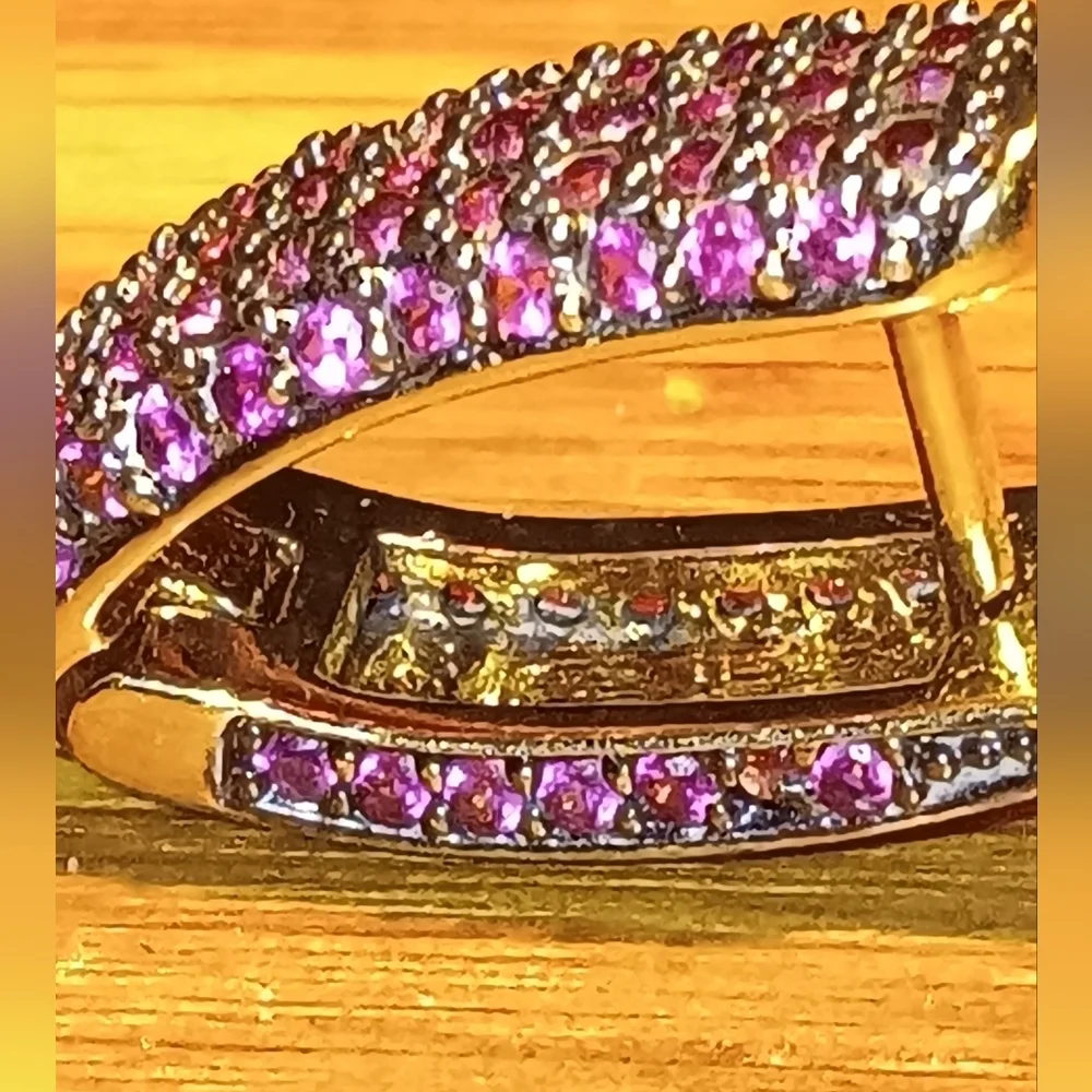 18k Over 925 Natural Pink Ruby Earrings - Picture 11 of 16